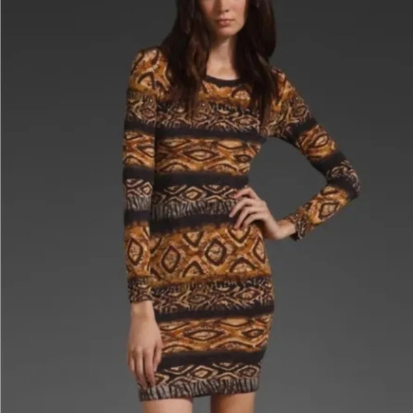 Torn Ronny Kobo Printed Tee Shirt Dress Bodycon Long Sleeve - Picture 1 of 7